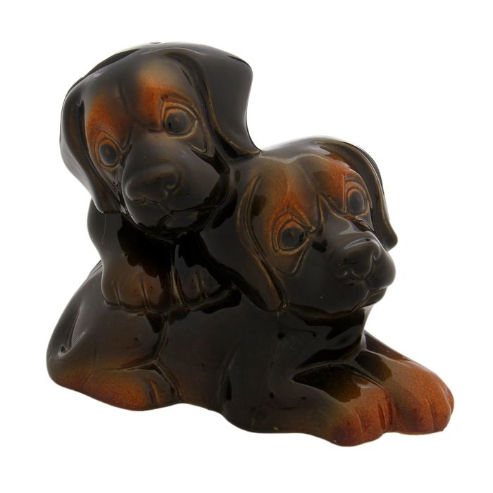 Копилка "Щенки пара" глянец, коричнево-чёрный