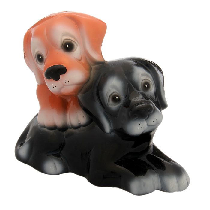 Копилка "Щенки пара" глянец, бежево-серый