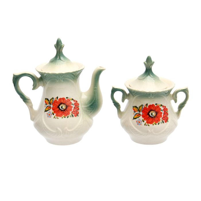 Набор чайный 2 предмета "Элит" изумруд, петриковская роспись