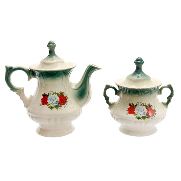 Чайная пара "Блиц" изумруд, три розы, 0,75/0,55 л