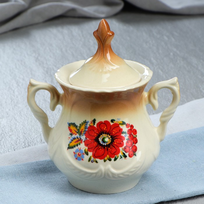 Сахарница 550 мл "Элит" коричневая, Петриковская роспись