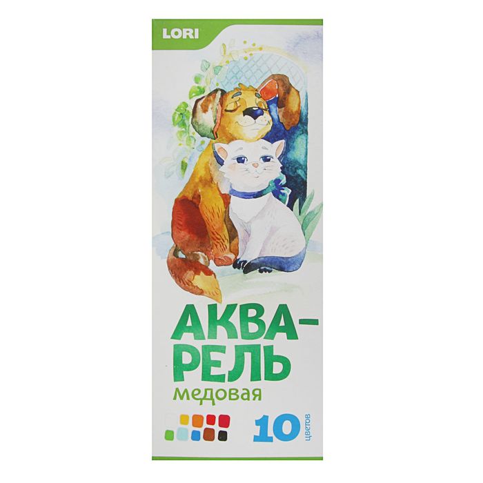 Акварель Lori «Животные»,10 цветов, в картонной коробке, с кистью