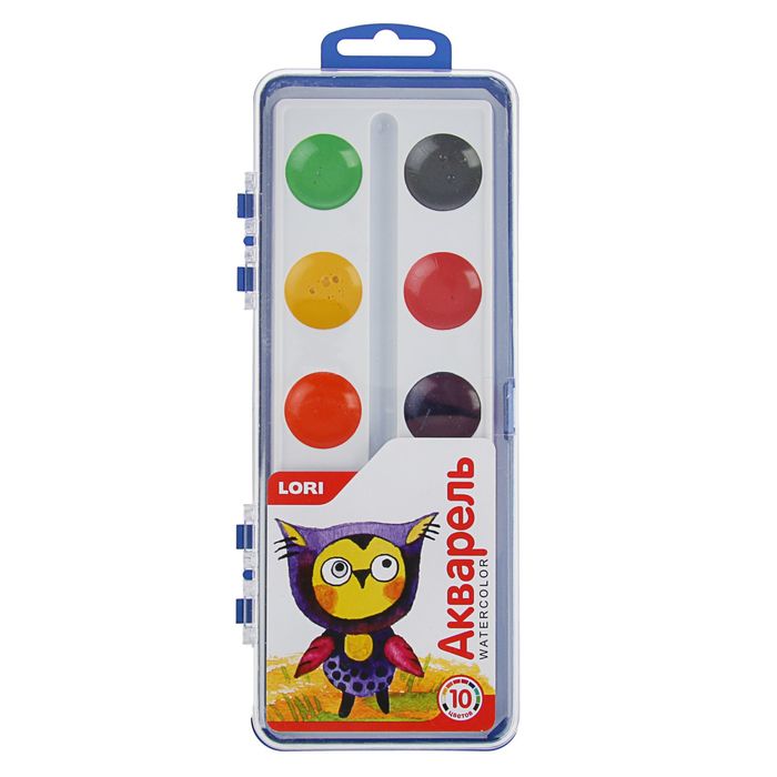 Акварель Lori, 10 цветов, в пластиковой коробке, без кисти