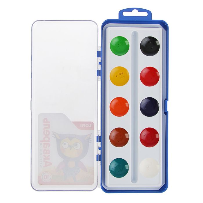 Акварель Lori, 10 цветов, в пластиковой коробке, без кисти