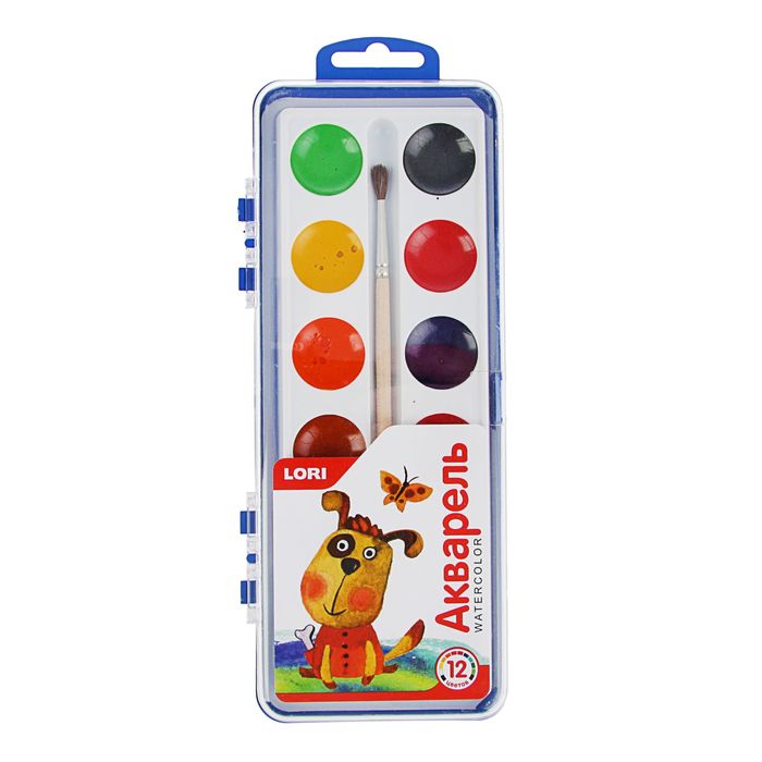 Акварель Lori, 12 цветов, в пластиковой коробке, с кистью
