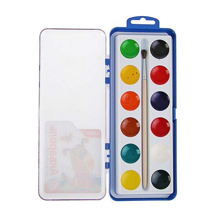 Акварель Lori, 12 цветов, в пластиковой коробке, с кистью