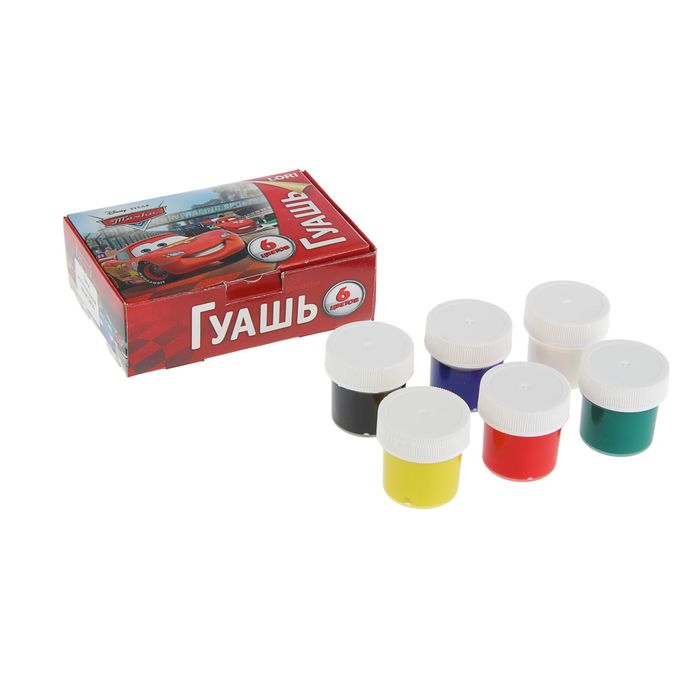 Гуашь 6 цветов по 20мл Disney "Тачки"