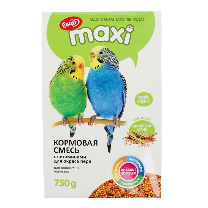Корм «Ешка MAXI» для волнистых попугаев, с витаминами для окраса пера, 750 г