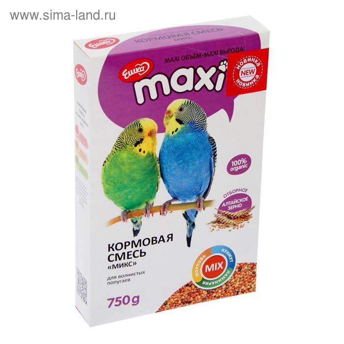 Корм «Ешка MAXI» для волнистых попугаев, микс, 750 г