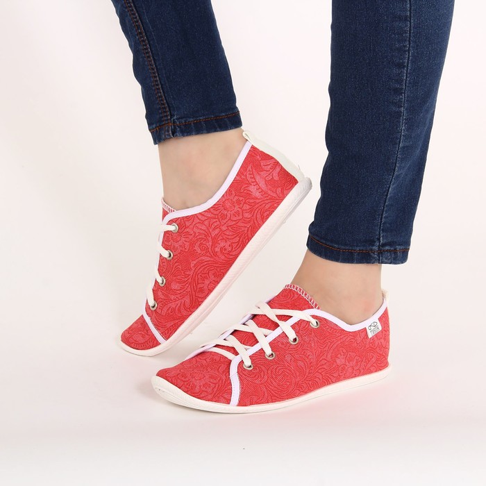 Кеды женские "Цветы" (красный) (р. 37)