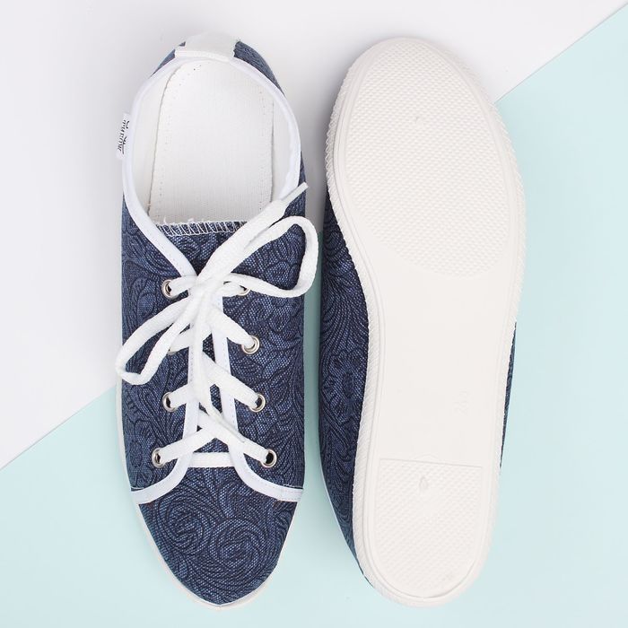 Кеды женские "Цветы" (синий) (р. 37,5)