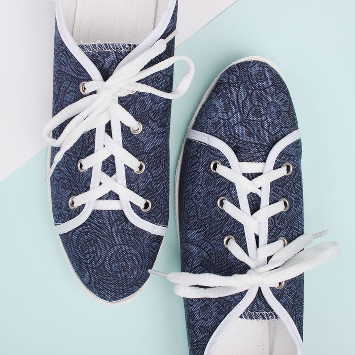 Кеды женские "Цветы" (синий) (р. 37,5)