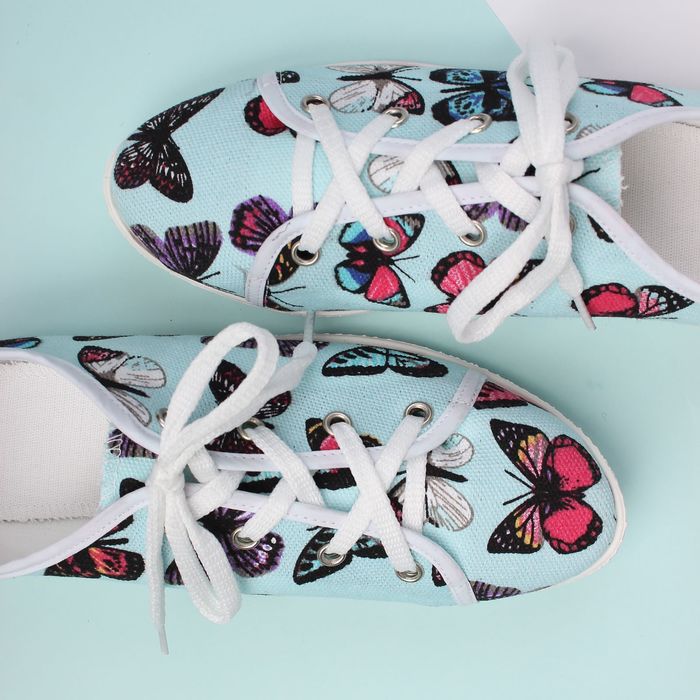 Кеды женские "Бабочки" (бирюзовый) (р. 38,5)