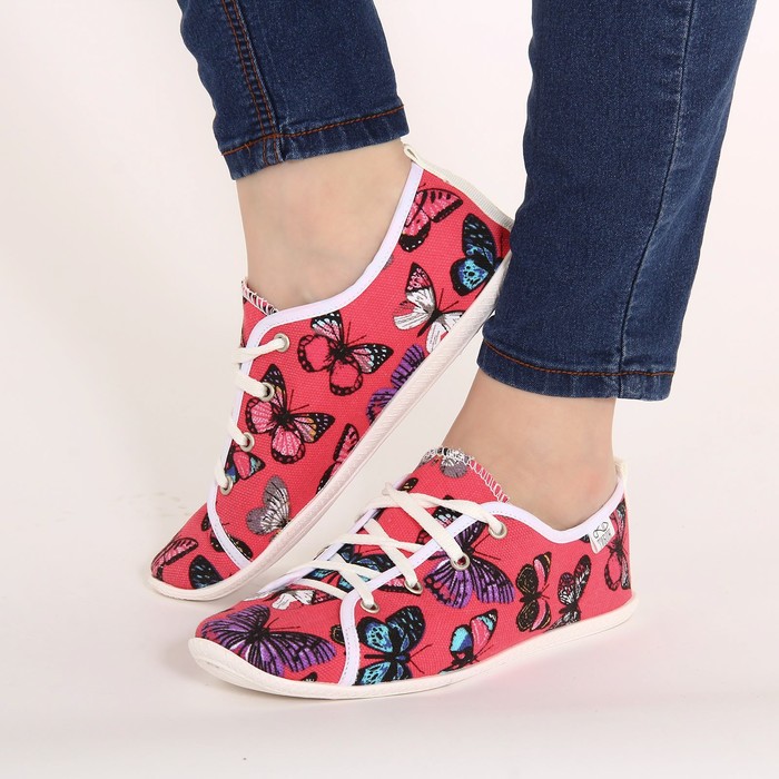 Кеды женские "Бабочки" (розовый) (р. 36)