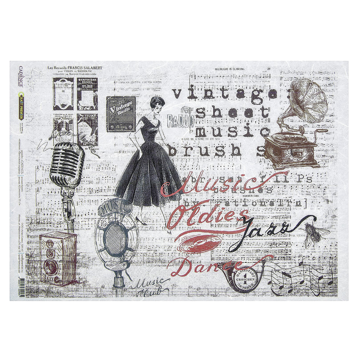Рисовая бумага для декупажа "Винтажная музыка" формат  A3, 25г/м