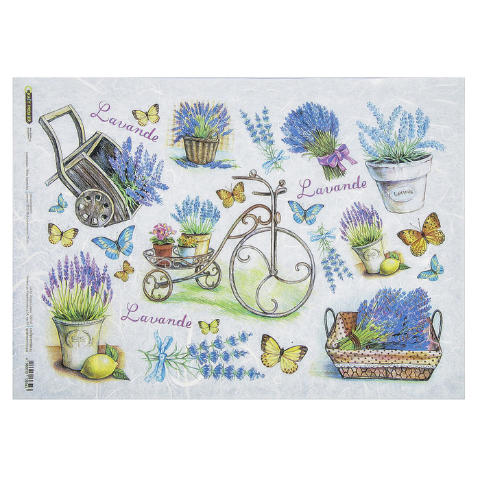 Рисовая бумага для декупажа "Вело. Лаванда" 28,2х38,4 см 25г/м