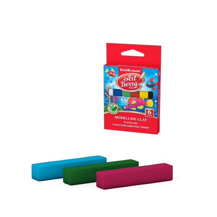 Пластилин 6 цветов 90г ArtBerry, с Алоэ Вера, индивидуальная упаковка брусков, европодвес