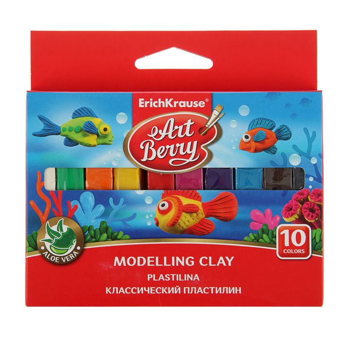 Пластилин 10 цветов 150г с Алоэ Вера ArtBerry, индивидуальная упаковка брусков, европодвес
