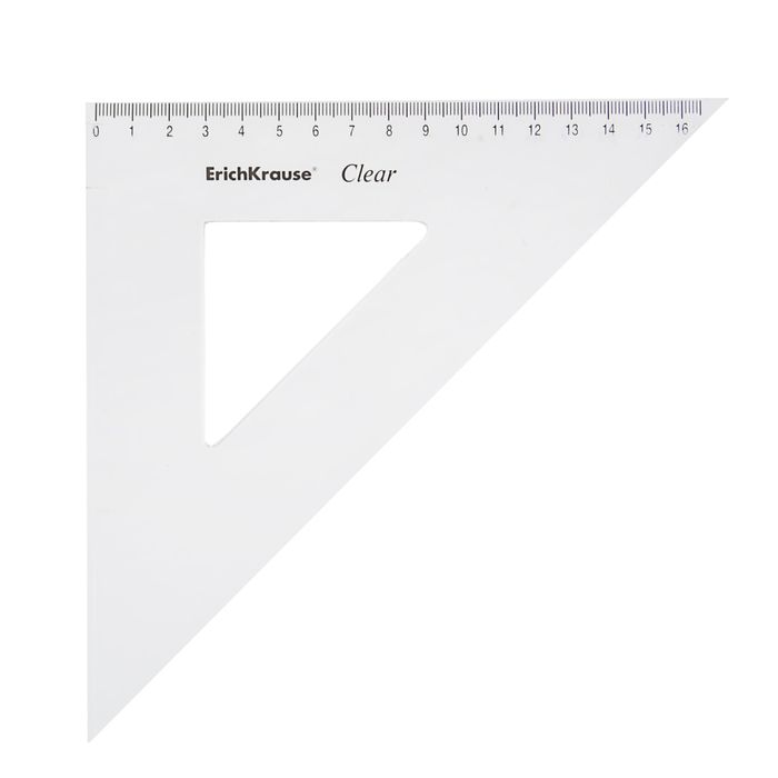 Треугольник 16см 45° Erich Krause Clear, точная миллиметровая шкала, непачкающиеся края для черчения тушью, полибег