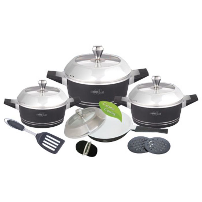 Набор посуды Barton Steel, 2,5 л, 4,5 л, 7 л, 3 л, крышки, покрытие керамика, лопатка, прихватки