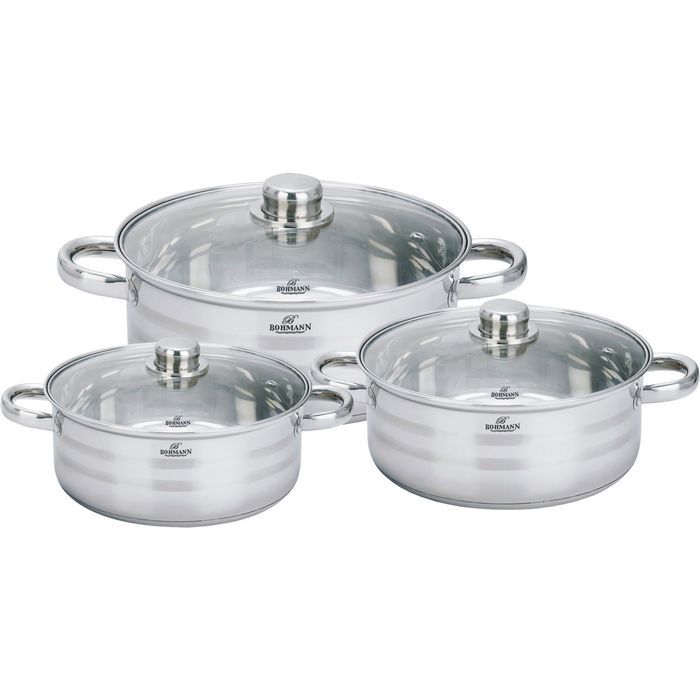 Кастрюля Bohmann, 6 предметов, 5,8 л, 7,3 л, 9,1 л, клёпка, дно 3-х шаговое