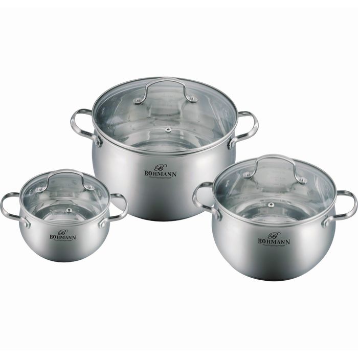 Набор посуды Bohmann, 6 предметов, 2,1 л, 3,9 л, 6,5 л, капсульное дно