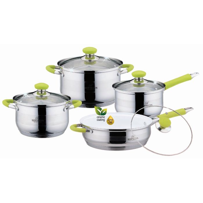Набор посуды Bohmann, 8 предметов, 2,9 л, 3,9 л, сковорода 3,4 л, ковш 2,1 л, дно 5-ти шаговое