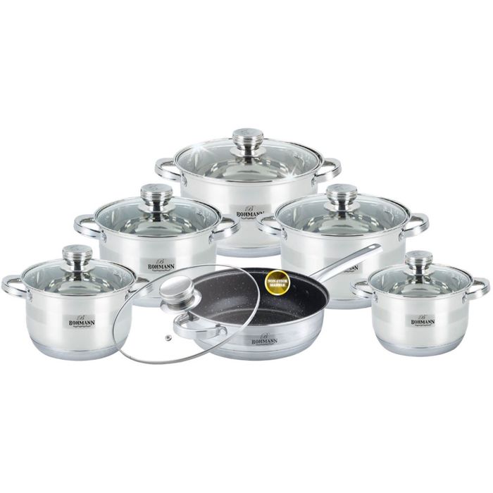 Набор посуды Bohmann,12 предметов, 2,1 л, 2,9 л, 3,9 л, 6,6 л, 7,7 л, 3,4 л, 7-ми шаговое дно