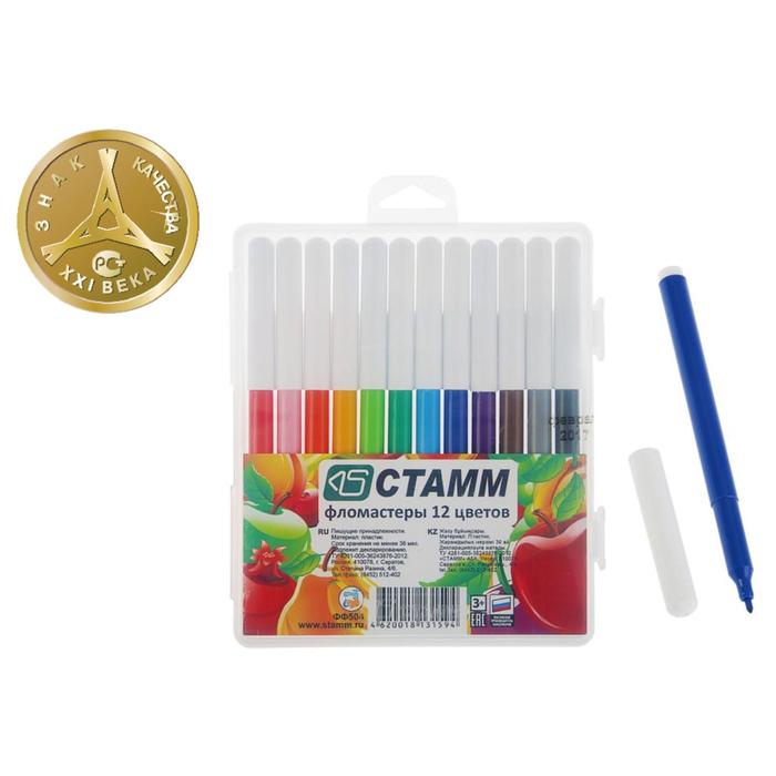 Фломастеры 12 цветов "Летние фрукты", в пенале, вентилируемый колпачок, длина линии письма более 400 м, европодвес