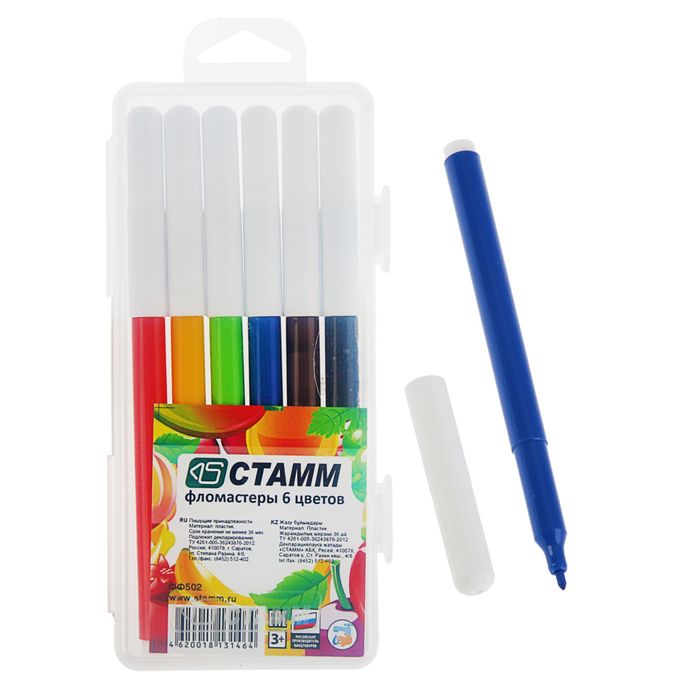 Фломастеры 6 цветов "Летние фрукты", в пенале, вентилируемый колпачок, длина линии письма более 400 м, европодвес