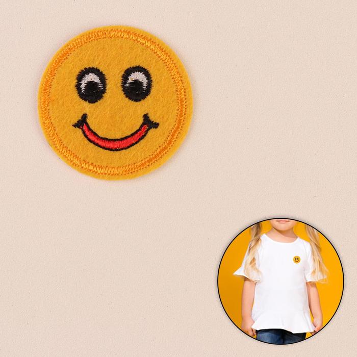 Термоаппликация "Смайлик улыбка", 3,5*3,5см, цвет жёлтый