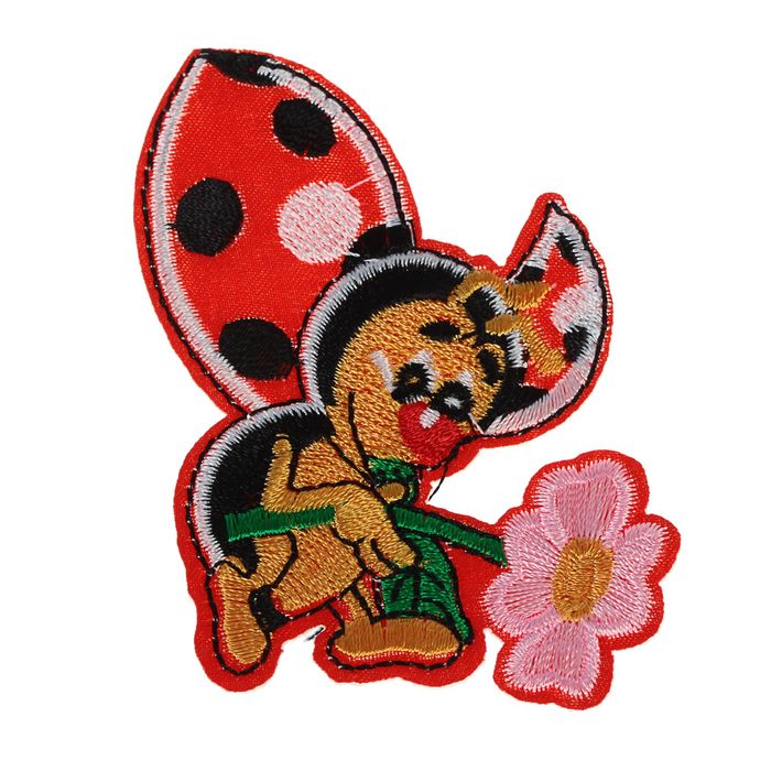 Термоаппликация "Божья коровка с цветком", 8,7*6см, цвет красный