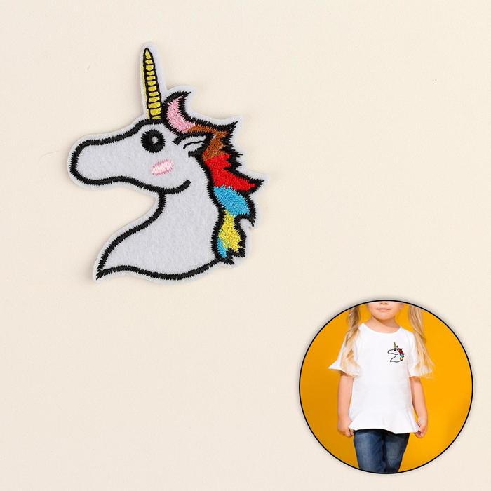 Термоаппликация "Единорог", 6,8*6см, цвет белый