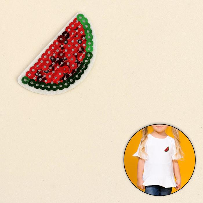 Термоаппликация "Арбуз", с пайетками, 6*3см, цвет красный