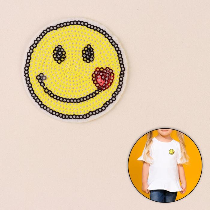 Термоаппликация "Смайл", с пайетками, 6*6см, цвет жёлтый