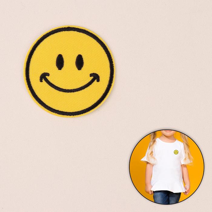 Термоаппликация "Смайлик улыбка", d=5,2см, цвет жёлтый