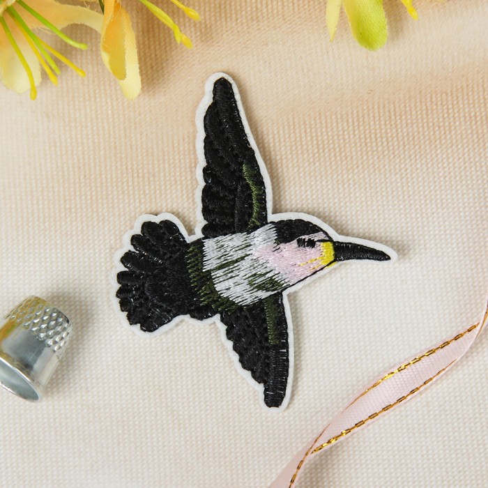 Термоаппликация "Колибри", 7*5,8см, цвет зелёный/чёрный