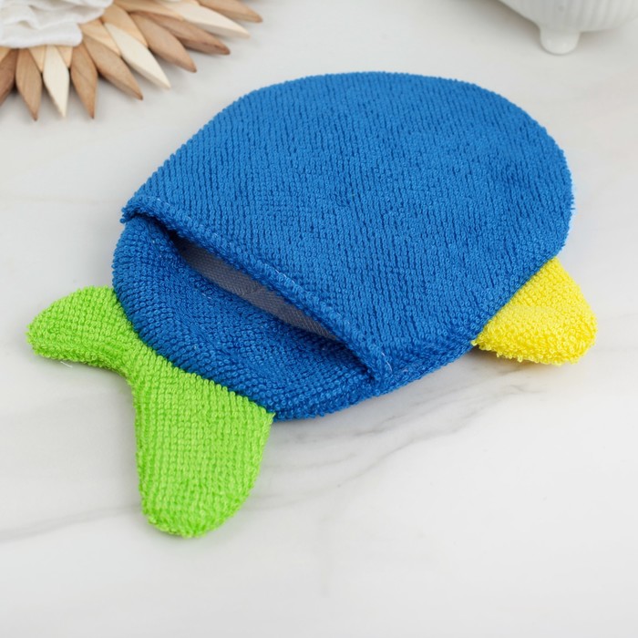 Мочалка варежка детская, "Рыбка", цвет МИКС