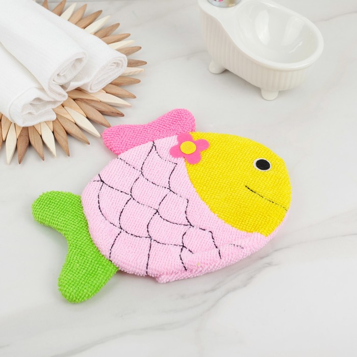 Мочалка варежка детская, "Рыбка", цвет МИКС