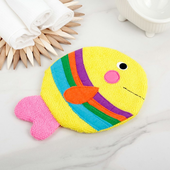 Мочалка варежка детская, "Рыбка", цвет МИКС