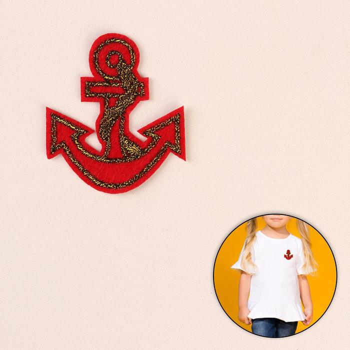 Термоаппликация "Якорь", 4,5*3,5см, цвет красный