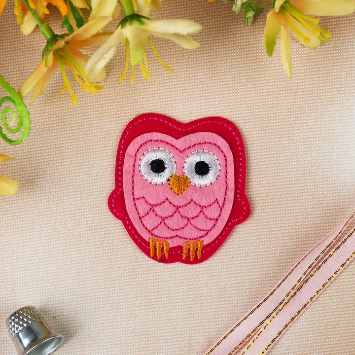 Термоаппликация "Сова", 5,2*4,5см, цвет розовый
