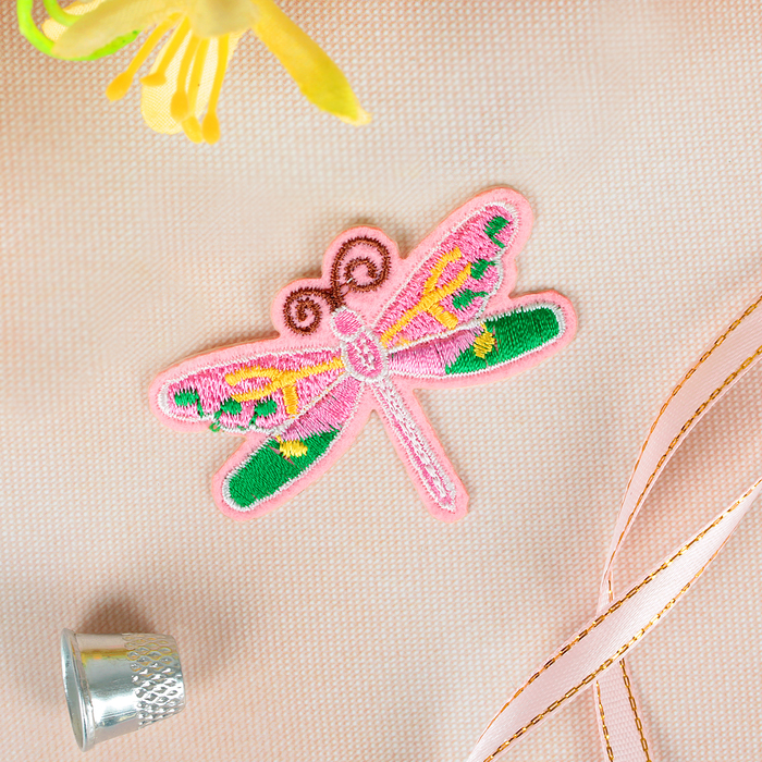 Термоаппликация "Стрекоза", 5,8*4,2см, цвет розовый