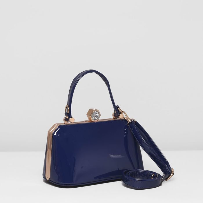 Сумка женская на фермуаре, 1 отдел c перегородкой, регулируемый ремень, цвет синий