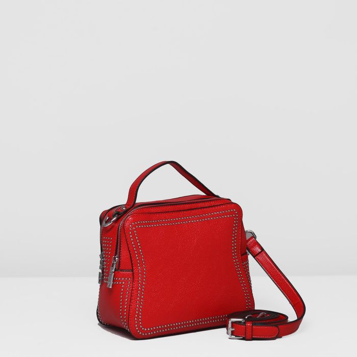 Сумка женская на молнии, 2 отдела, наружный карман, длинный ремень, цвет красный