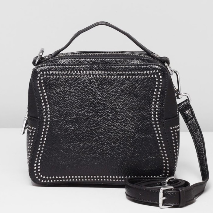 Сумка женская на молнии, 2 отдела, наружный карман, длинный ремень, цвет чёрный