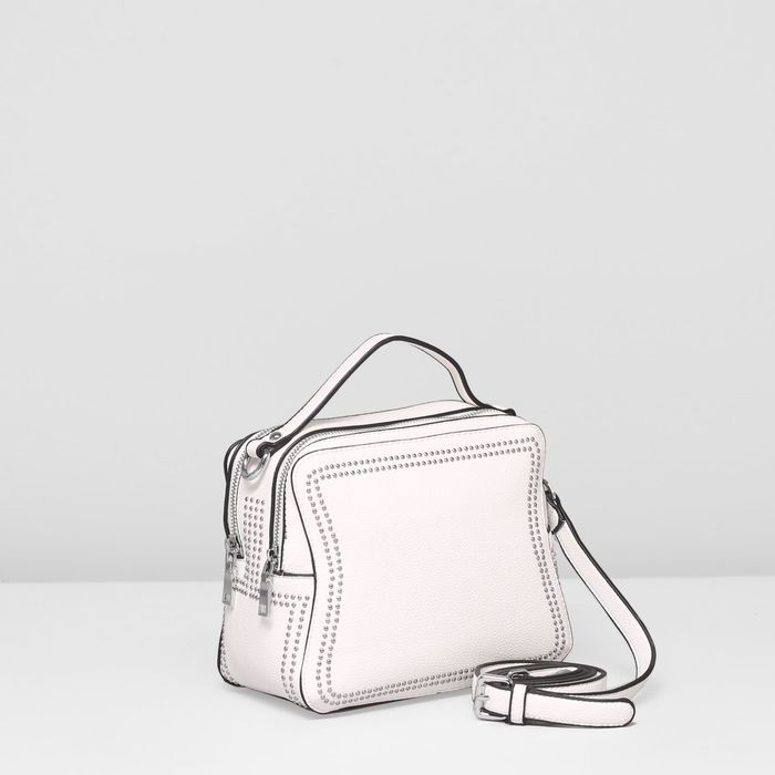 Сумка женская на молнии, 2 отдела, наружный карман, длинный ремень, цвет белый