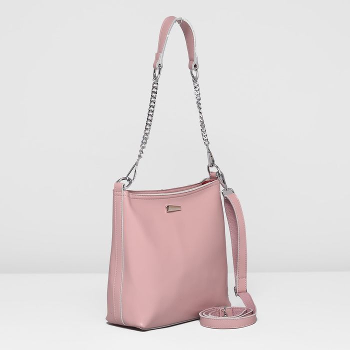 Сумка женская на молнии, 1 отдел с перегородкой, наружный карман, длинный ремень, цвет розовый