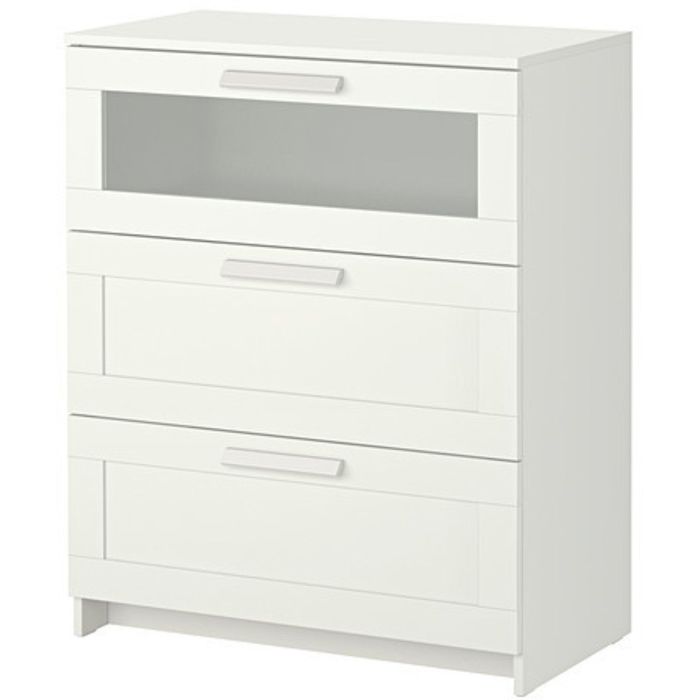 Комод с 3 ящиками, цвет белый, матовое стекло БРИМНЭС