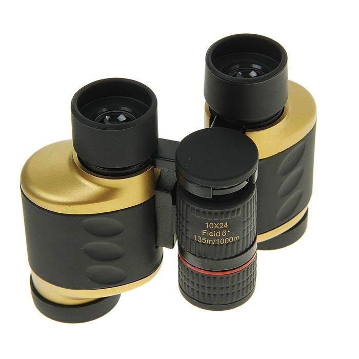 Бинокль 10х24, чёрный с золотистыми вставками, 9.5х14.5 см